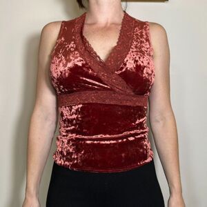 Vintage MODA International Red Velvet Lace Trim Tank Size Small